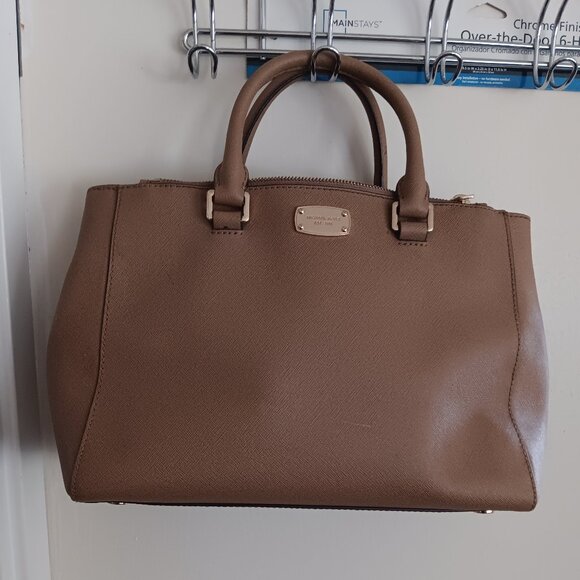 Michael Kors Kellen Medium Saffiano Leather Satchel Tote Bag Dark khaki - Picture 1 of 8